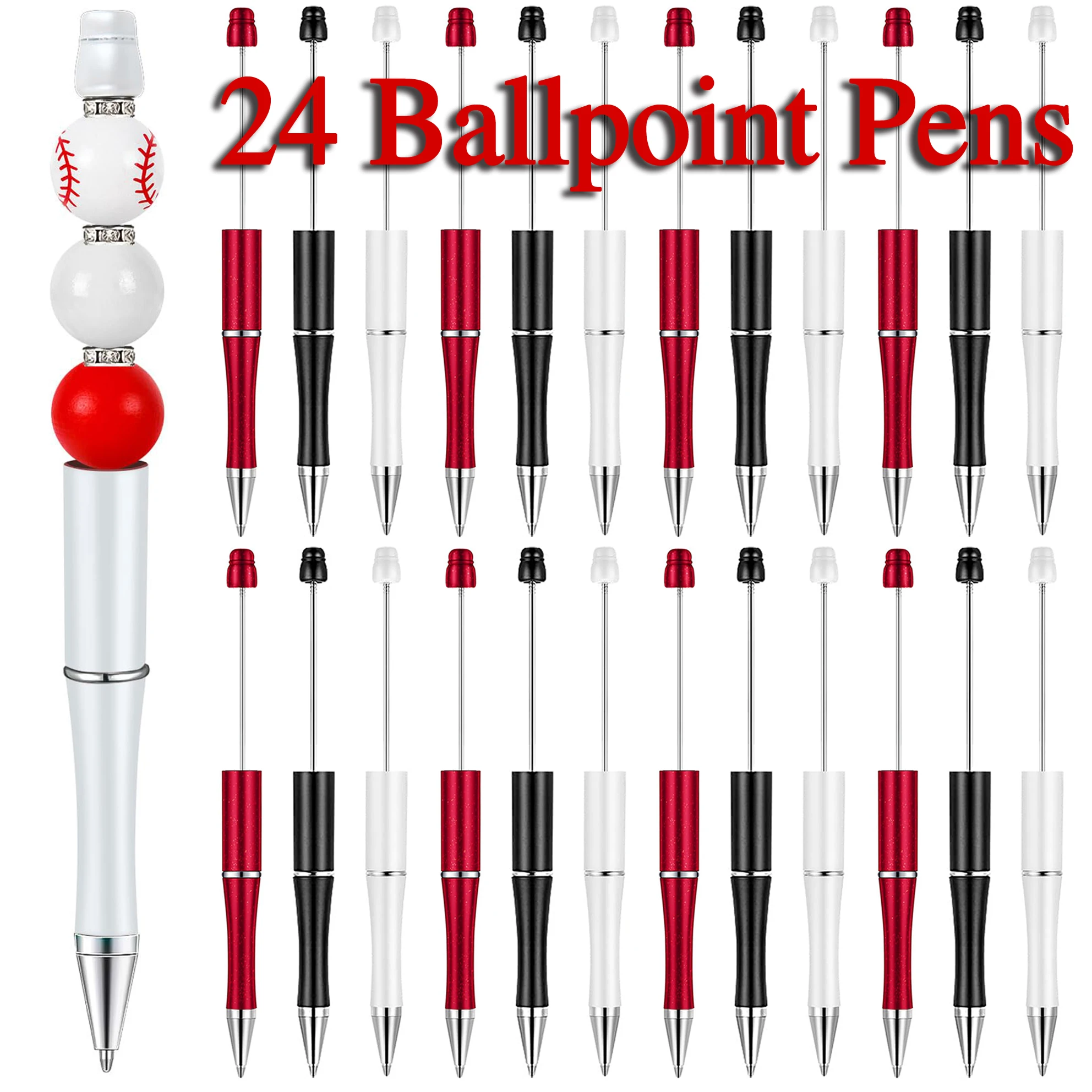 

24Pcs Beadable Ballpoint Pens Plastic Xmas Bead Pen Ballpoint Pens Black Ink Ball Pen for Kids Students