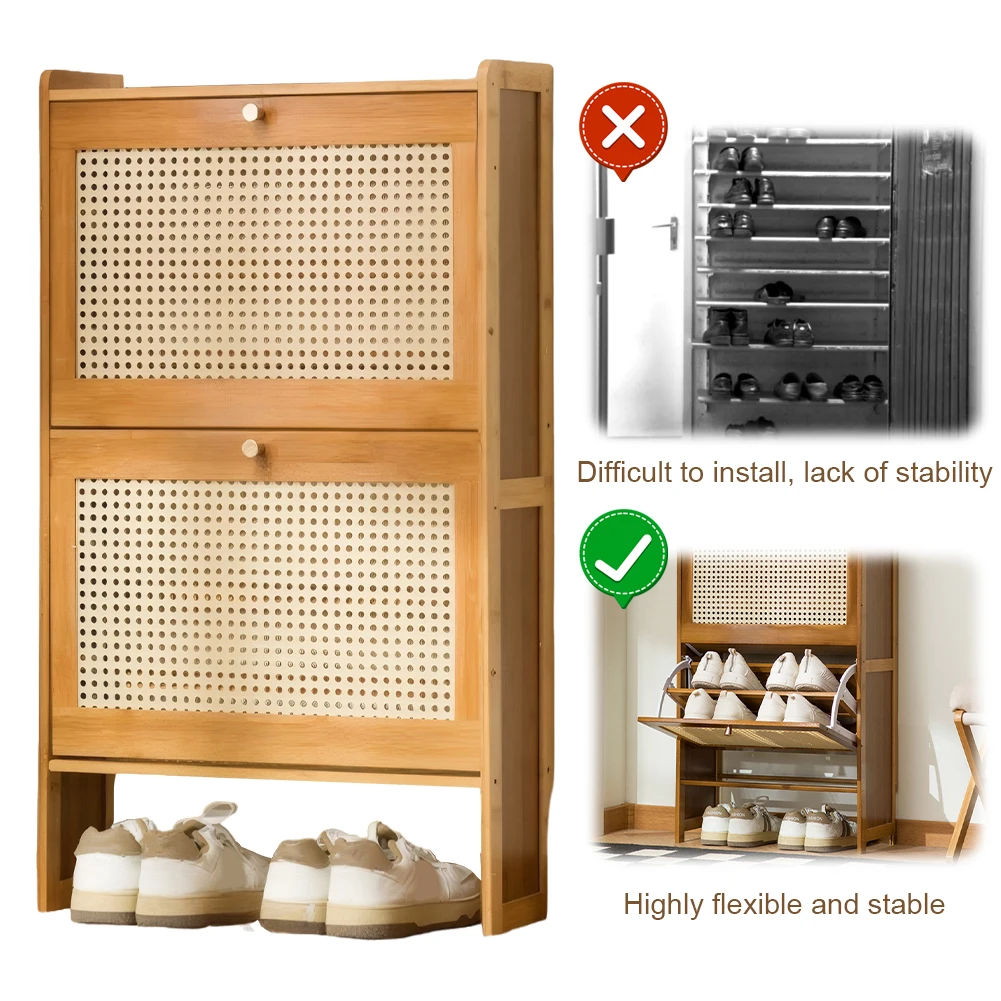 

Slim Shoe Cabinet Large Capacity Free Standing Shoe Rack Wear Resist Adjustable Shelves Rack for Hallway Living Room Or Bedroom