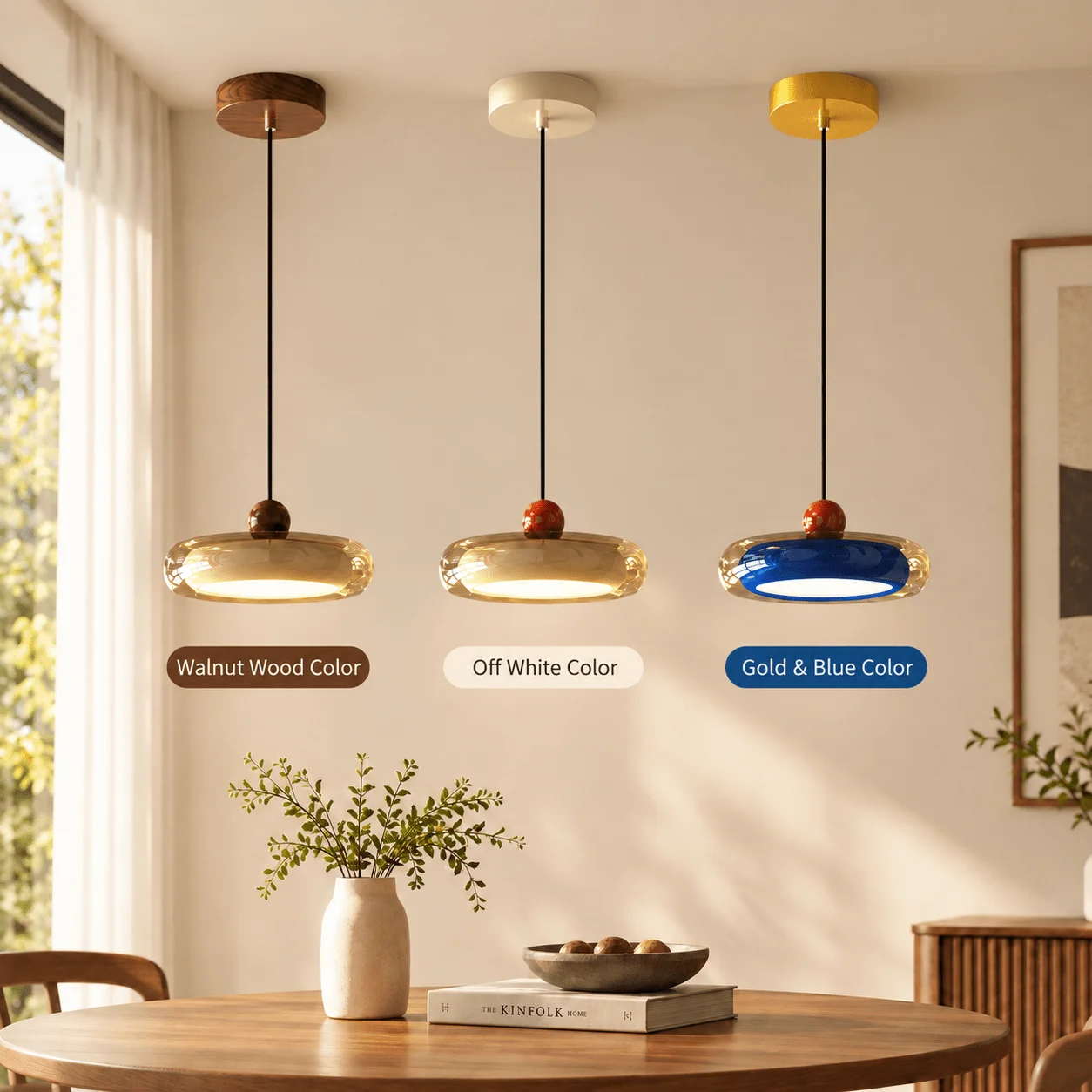 Persun Modern LED glass pendant light three color  bedroom study Walnut Cream white Wood Color Single Head Ceiling Light
