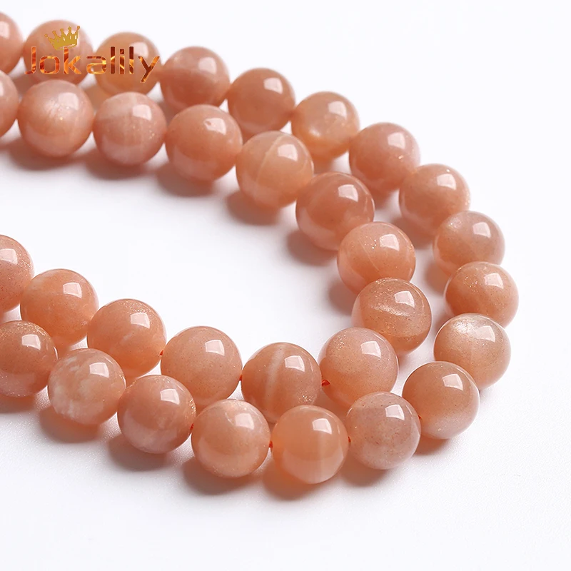 Natural Orange Sunstone Beads Moonstone Quartz Round Loose Beads For Jewelry Making DIY Bracelets 4 6 8 10 12mm 15