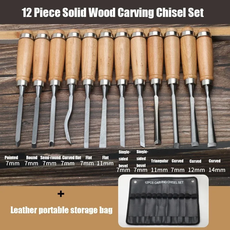 

Professional Wood Carving Chisel Set - 12 Piece Sharp Woodworking Tools w/Carrying Case - Great for Beginners&Skilled, Curved