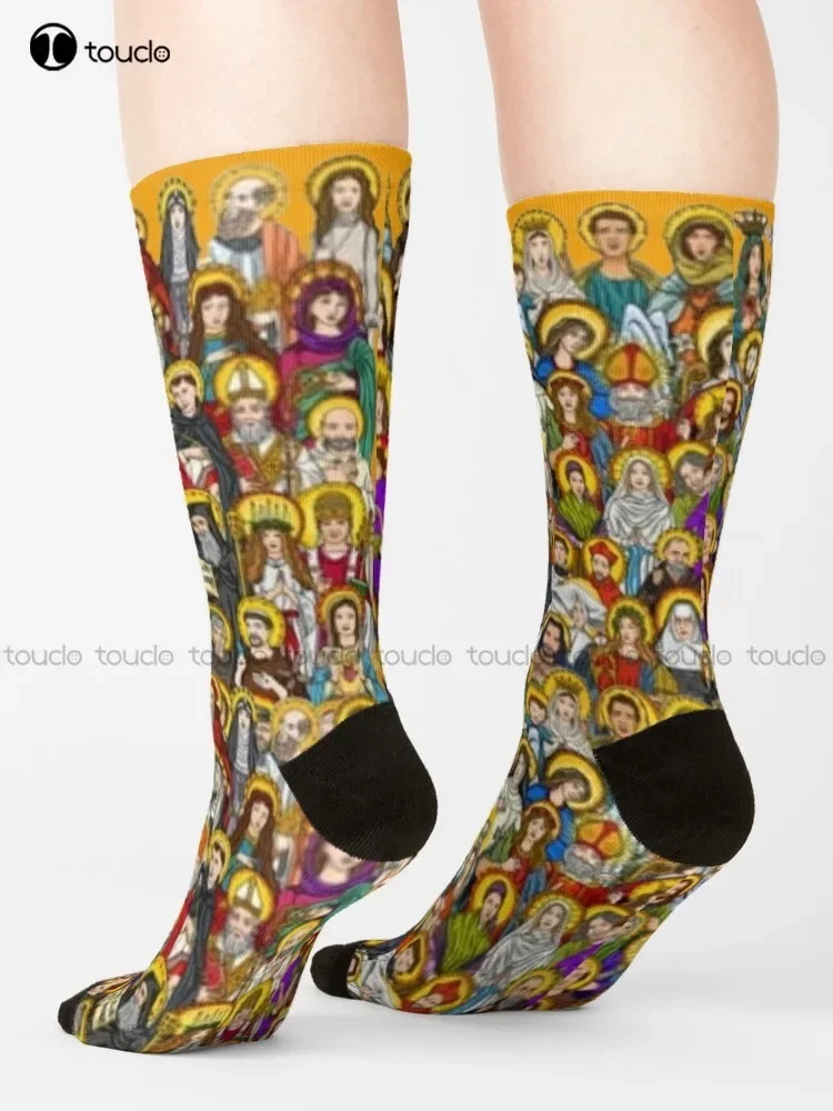 Saints All Saints Catholic Saints Church Virgin Mary Jesus Christ Socks Blue Socks 360° Digital Print Personalized Custom Gift