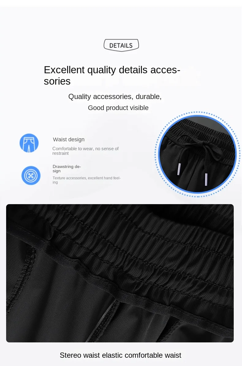 Herrenhose aus Eisseide, Sommer 2024, Schwarz-Grau, dünner Stil, Business-Casual-Hose, Outdoor, Stretch, atmungsaktiv, gerades Bein, locker geschnitten – Detail 8
