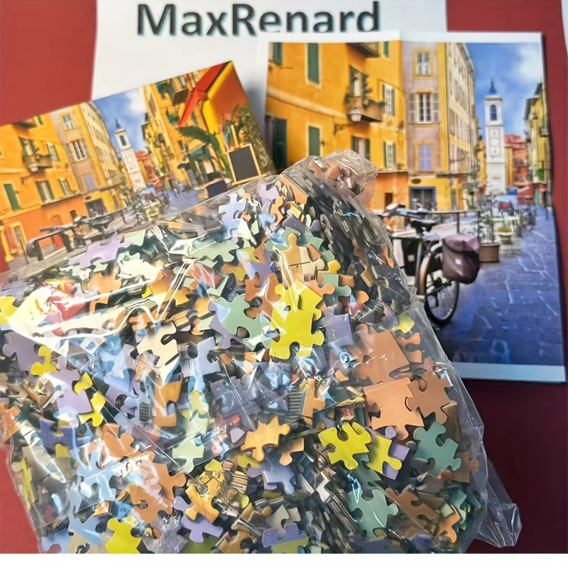 مجموعة ألغاز صغيرة للبالغين مكونة من 1000 قطعة - مشهد شارع ملون بتنسيق كبير (26.4 × 18.9 بوصة) فكرة هدية فريدة من نوعها لديكور المنزل #3