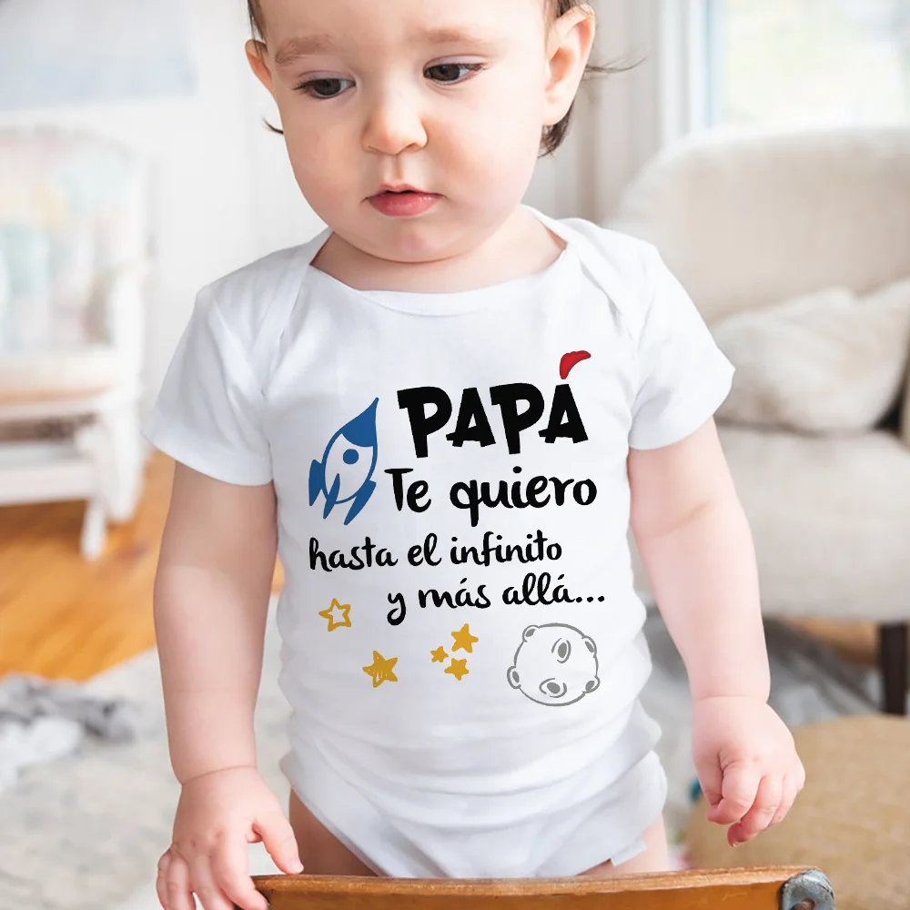 Dad I Love You To Infinity and Beyond Spanish Printed Baby Bodysuit Funny Infant Romper Newborn Short Sleeve Jumpsuit Dad Gift