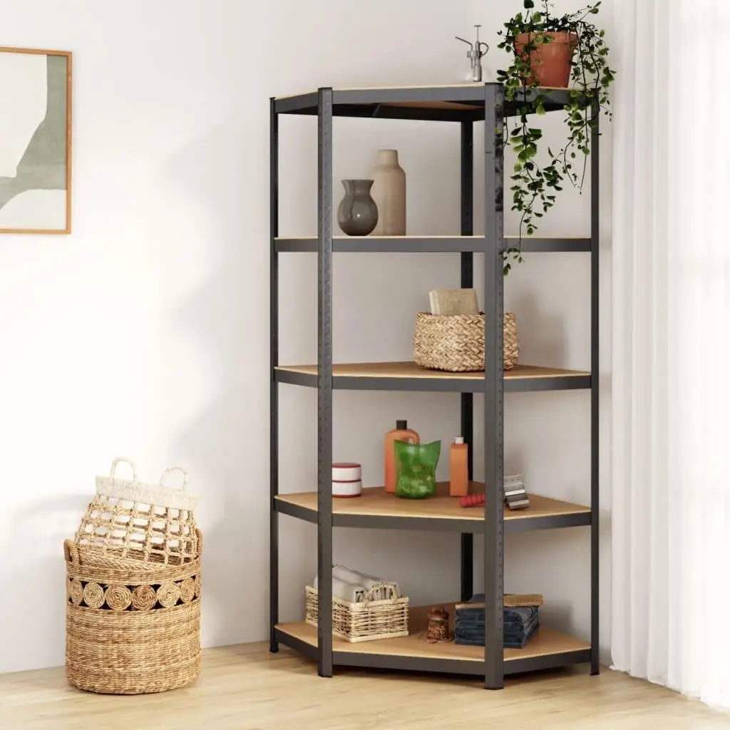 5-Layer Corner Shelf - Anthracite Steel & Engineered Wood Storage Rack