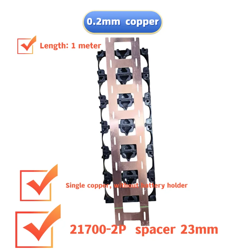 1 Meter Pure Copper 0.2mm 21700 Lithium Battery Busbar 2P Spot-Welded Copper Strip 23mm Spaced Punched Connector for Battery Man