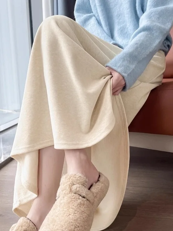 

Korean Sle Casual Thiened Camere Floing f Skirt Women's Autumn Winter New Loose High Waist Slimming Design Long Skirt