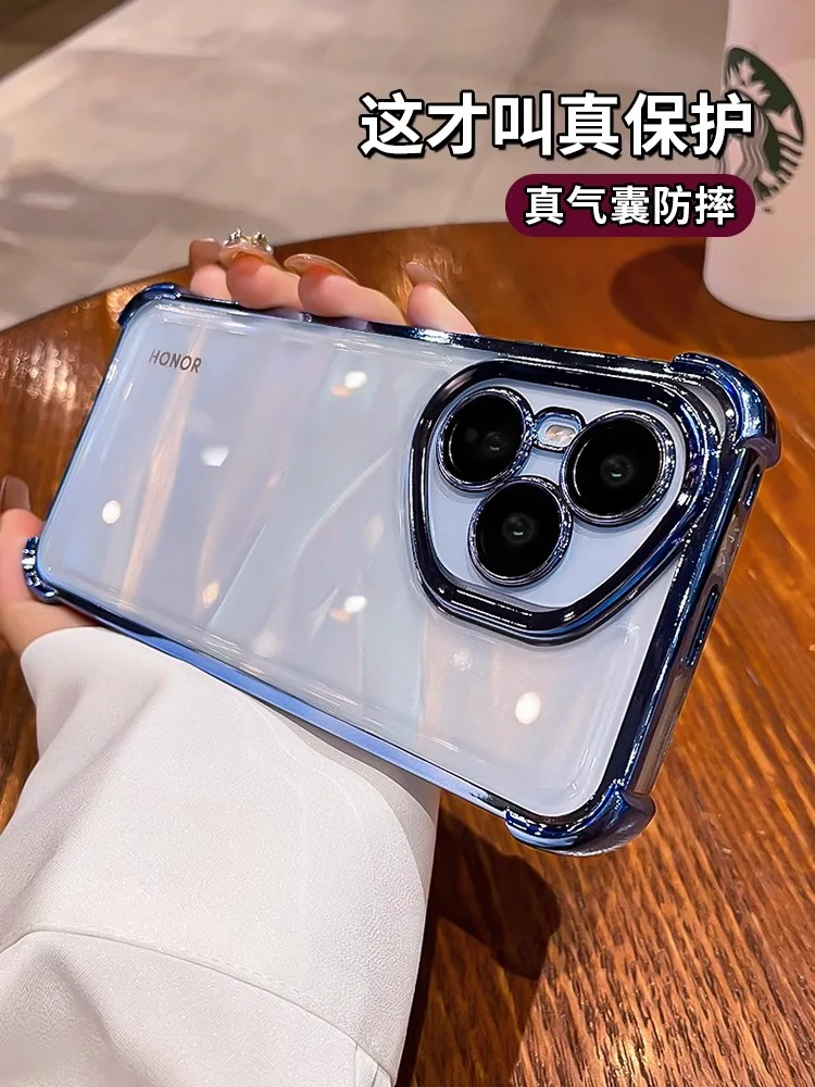 

For Honor 400 Pro Case Lens Protection Luxury Plating Transparent Silicone Airbag Shockproof Back Bumper Cover