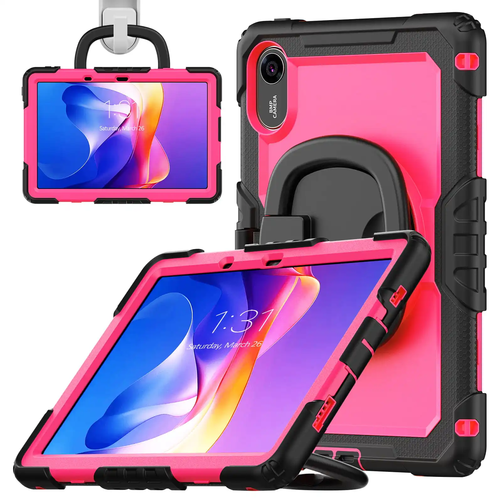 

For Redmi Pad2 11inch 2025 Case Kids Safe Silicon + PC Shoulder Strap Shockproof Stand Tablet Cover 360° rotate + pen cover Rugg