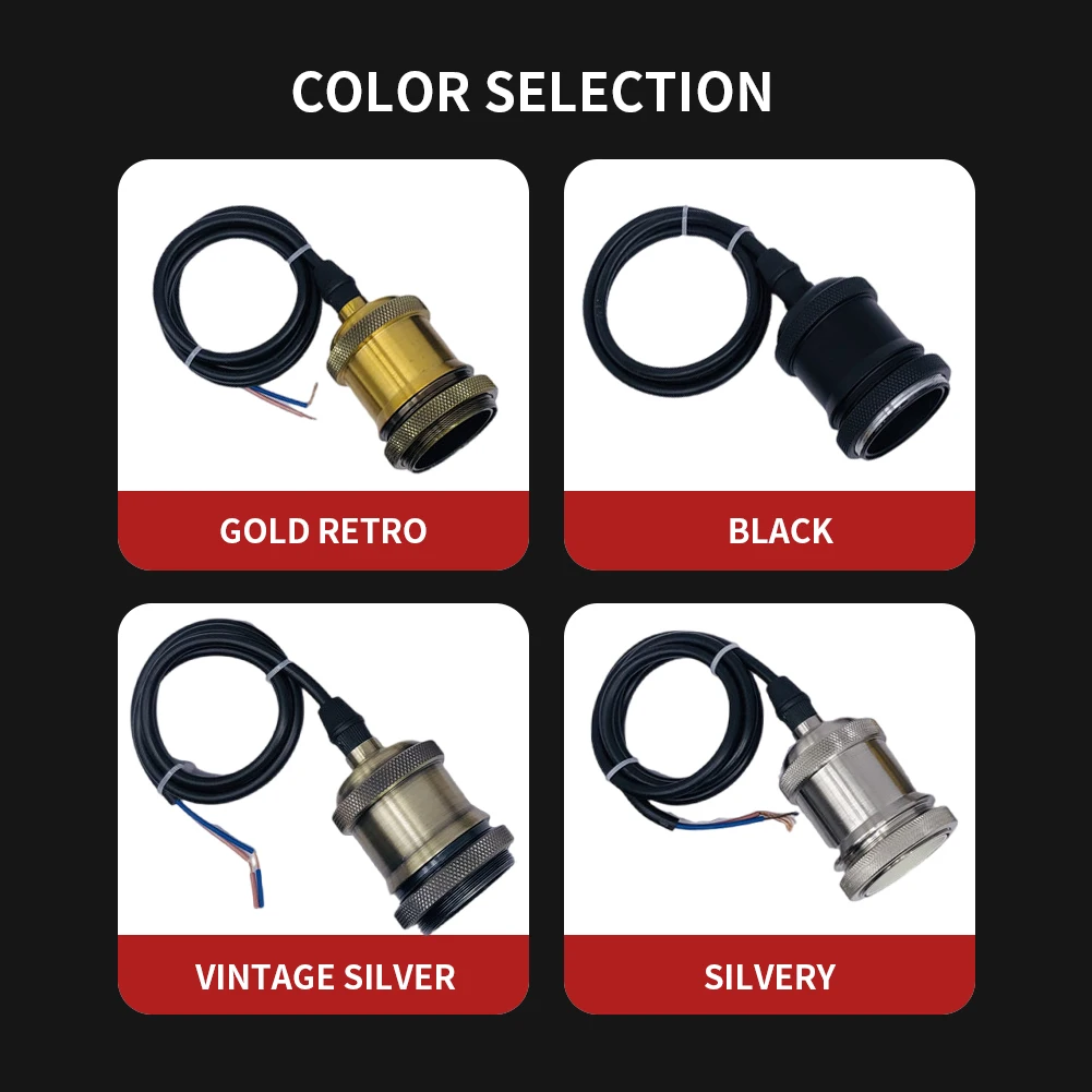 Vintage E27 Socket 1m Wire Screw Base Aluminum Industrial Retro Lamp Holder For Indoor Lighting Bar Home Decoration