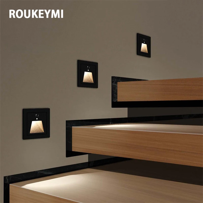 

ROUKEYMI Exterior Ressessed Sensor Stairs Light Home Decoration Night Sconces strip Ladder Footlight Indoor Led Aluminum Lamp