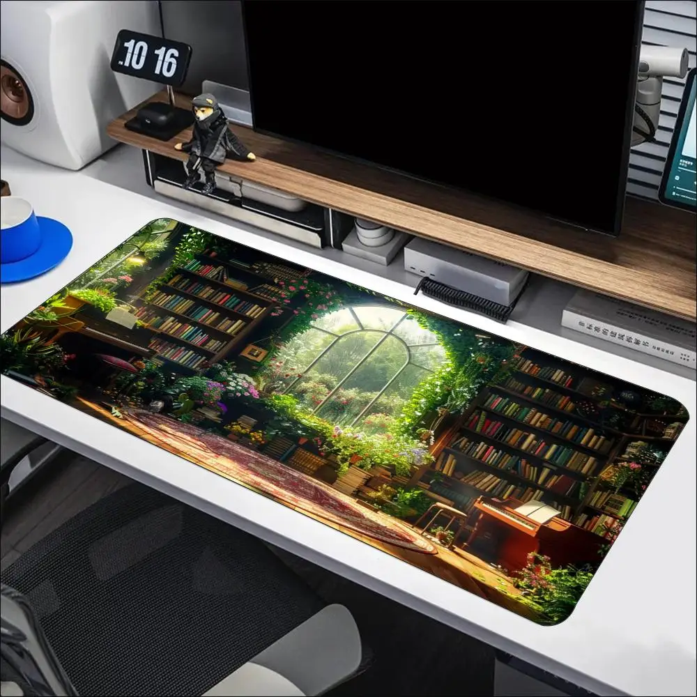 Enchanted Forest Library Large Extended Mouse Pad Non Slip Rubber Desk Mat For Gaming Laptop Keyboard Office Desktop Decor