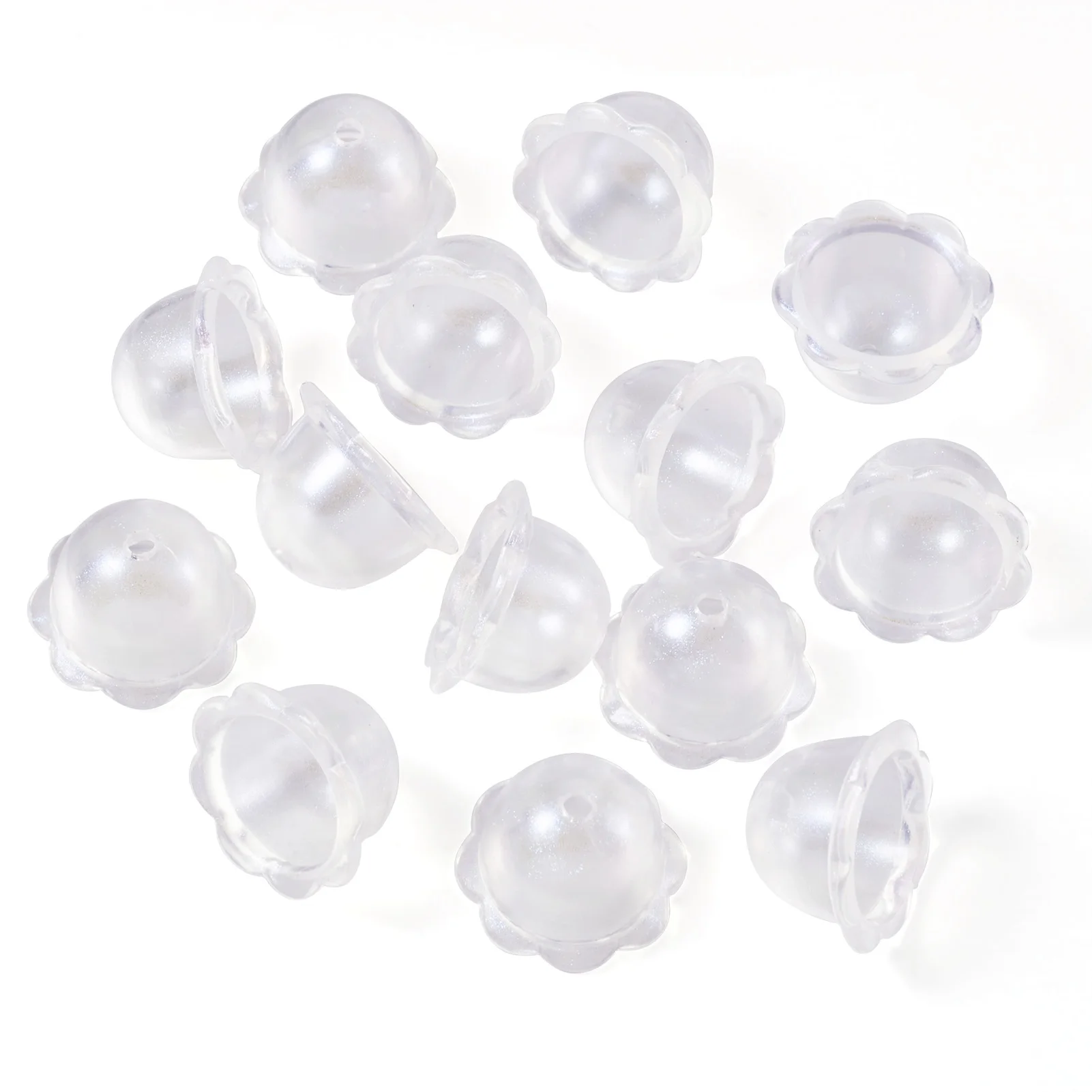 50pcs Transparent Acrylic Bead Caps Multi-Petal Flower End Caps Glitter Powder Half Round Clear for Jewelry Making DIY Craft