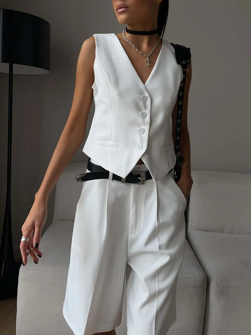 

Women Vest Two-Piece Set Office Ladies Suit 2025 Summer Casual Chic 2 Piece Sets Short Outfits Business suit