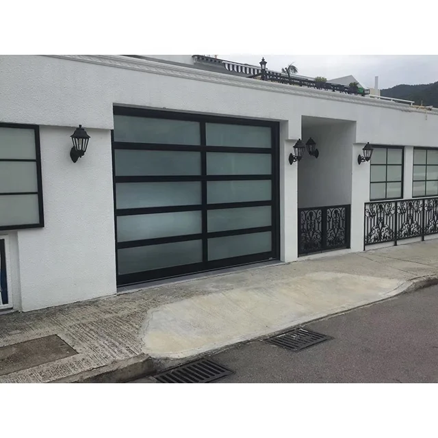 Anodized 2.0 mm thick aluminum alloy frame 5 + 5 mm tempered laminated glass electric garage door