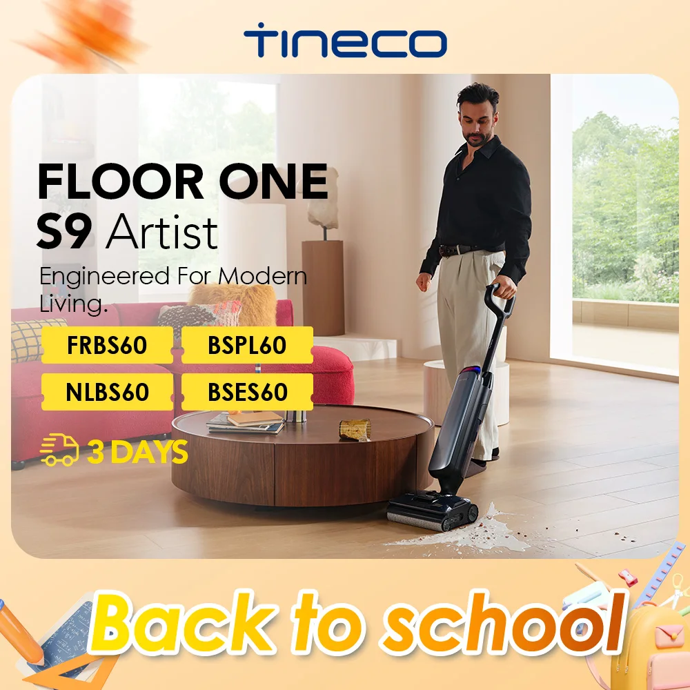 Tineco Floor One S9 Artist Aspirapolvere Lavapavimenti, Aspirazione di 22 kPa, 360° SmoothDrive, Anti-Tangle , Auto-Pulizia Flashdry a 85°C, 50 Minuti di Autonomia,  180° Lay-Flat