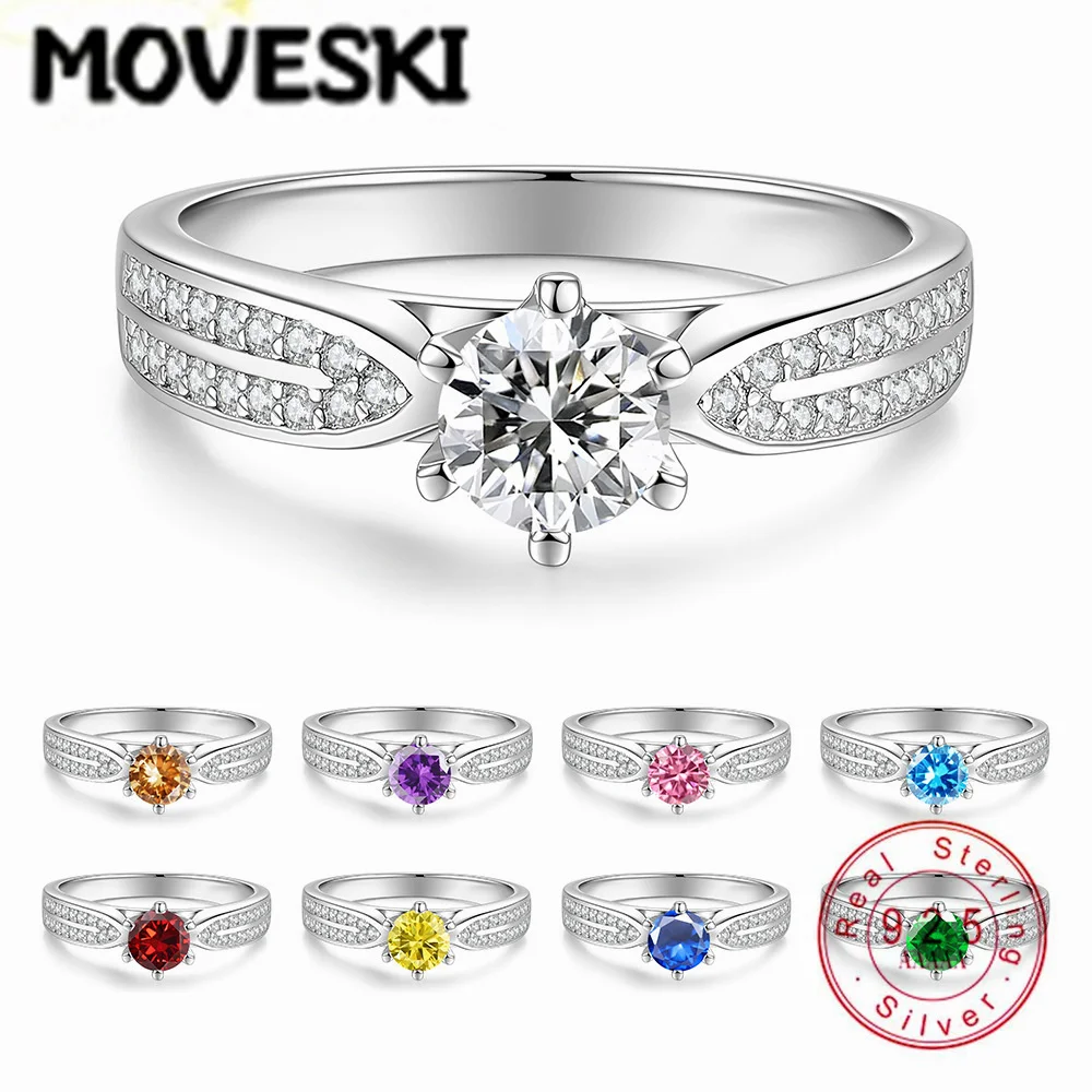 925 Sterling Silver 0.5/1CT Moissanite Engagement Ring, Double Row Pave Band Promise Wedding Ring for Women, Fine Jewelry Gift