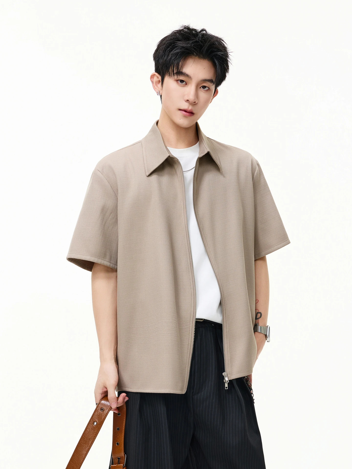 

Summer Casual Loose Fit Zipper ort Sve Asymmetrical irt ex High Street Sle Wear Resistant Youth ular Faion