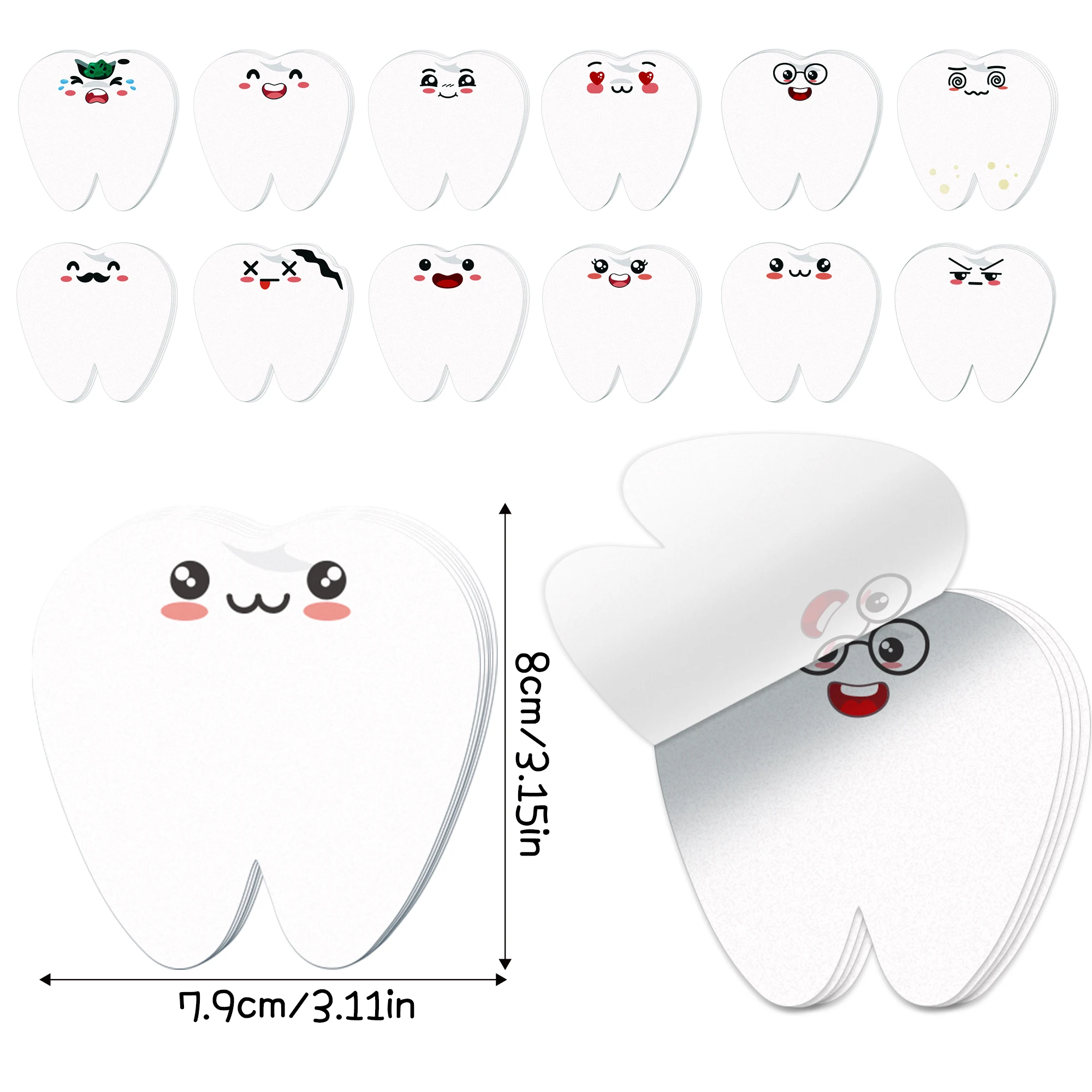 12/24pcs Tooth Shaped Sticky Notes Set, Self-Stick Refrigerator Notes Pads, Writing Memo Pads for Office Home Use Party Supplies