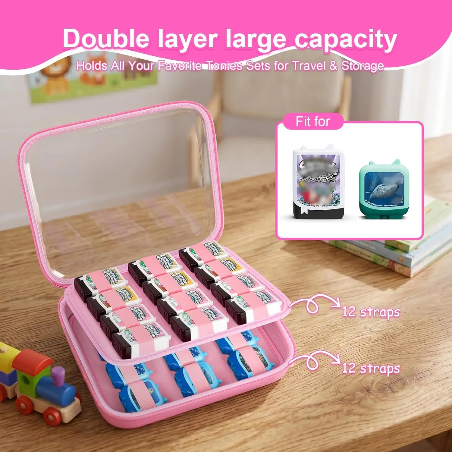 Hard Case for Tonies Audiobook Play Figures & 4-Pack Sets, Organizer with Clear Top for Travel, Present, and Collection Display