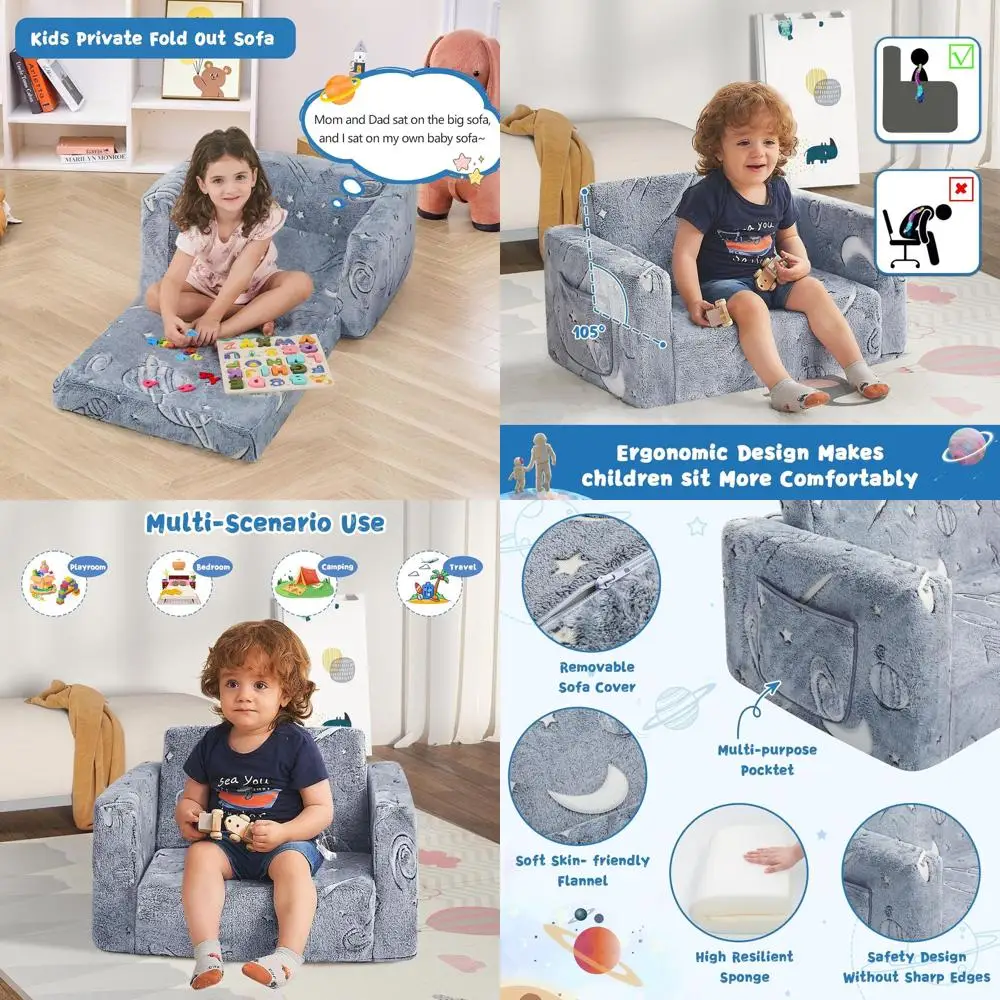 

Convertible Toddler Couch, 2-in-1 Sofa to Lounger, Perfect for Boys and Girls, Ideal for Birthdays, Space-Saving, Medium Size