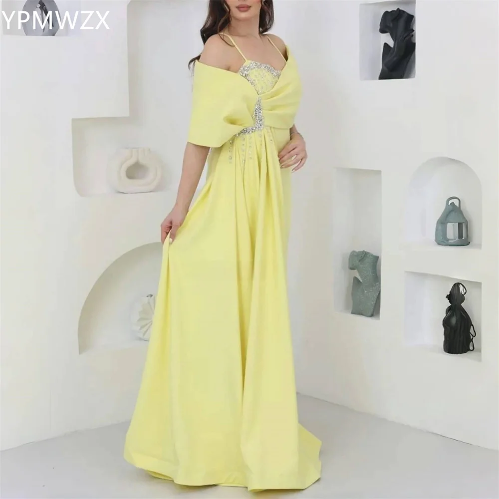 

Customized Evening Dress Formal Women Party Occasion YPMWZX Off-the-shoulder A-line Floor Length Skirts Draped Bead Bespoke Occa