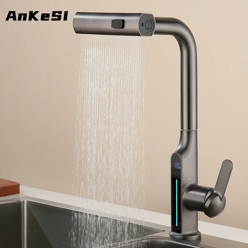 

LED Intelligent Temperature Display Kitchen Faucet Hot and Cold Water Outlet Kitchen Sink Faucet Pull Type Sink Faucet Tap