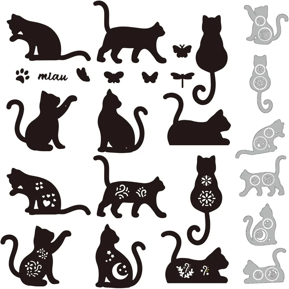 1Set 13Pcs Flower Cat Cutting Dies for DIY Scrapbooking Metal Cat Kitty Die Cuts Embossing Stencils Template for Paper Card