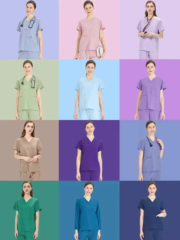 Quick-Dry Women's Medical Scrubs Nursing Uniforms 4-way Stretch Ultralite Doctor Nurse Veterinary Outfit Pediatric Scrub Set S11