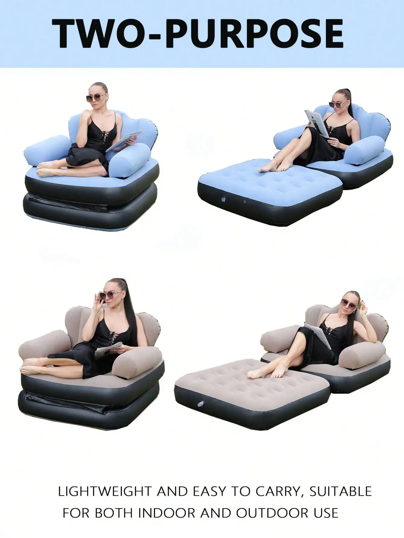 Inflatable Sofa Outdoor Adult Lazy Sofa Multifunctional Five in One Inflatable Bed Convenient Foldable Lounge Chair
