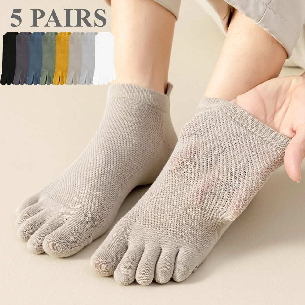 5 Pairs Men Toe Socks with Separate Fingers Summer Mesh Low Cut Ankle Socks Five Finger Socks Sports High Quality Cotton
