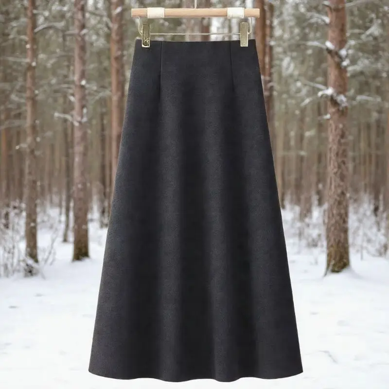 2026 Autumn Winter High-waisted Loose Skirt Women Loose Woolen Skirts Female Versatile Solid Color A-line Skirts U467