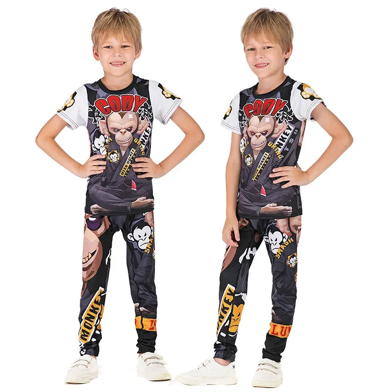 Kids MMA Boxing Set Compression Running Set Rashguard Boys Training Tracksuit Children Jiu Jusit Muay Thai Kickboxing Sport Suit