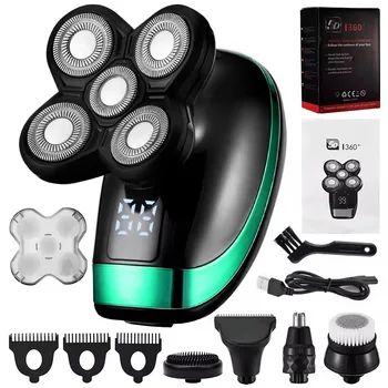 5 en 1 4D hommes Rechargeable tête chauve rasoir électrique 5 têtes flottantes barbe nez oreille tondeuse à cheveux rasoir tondeuse brosse faciale
