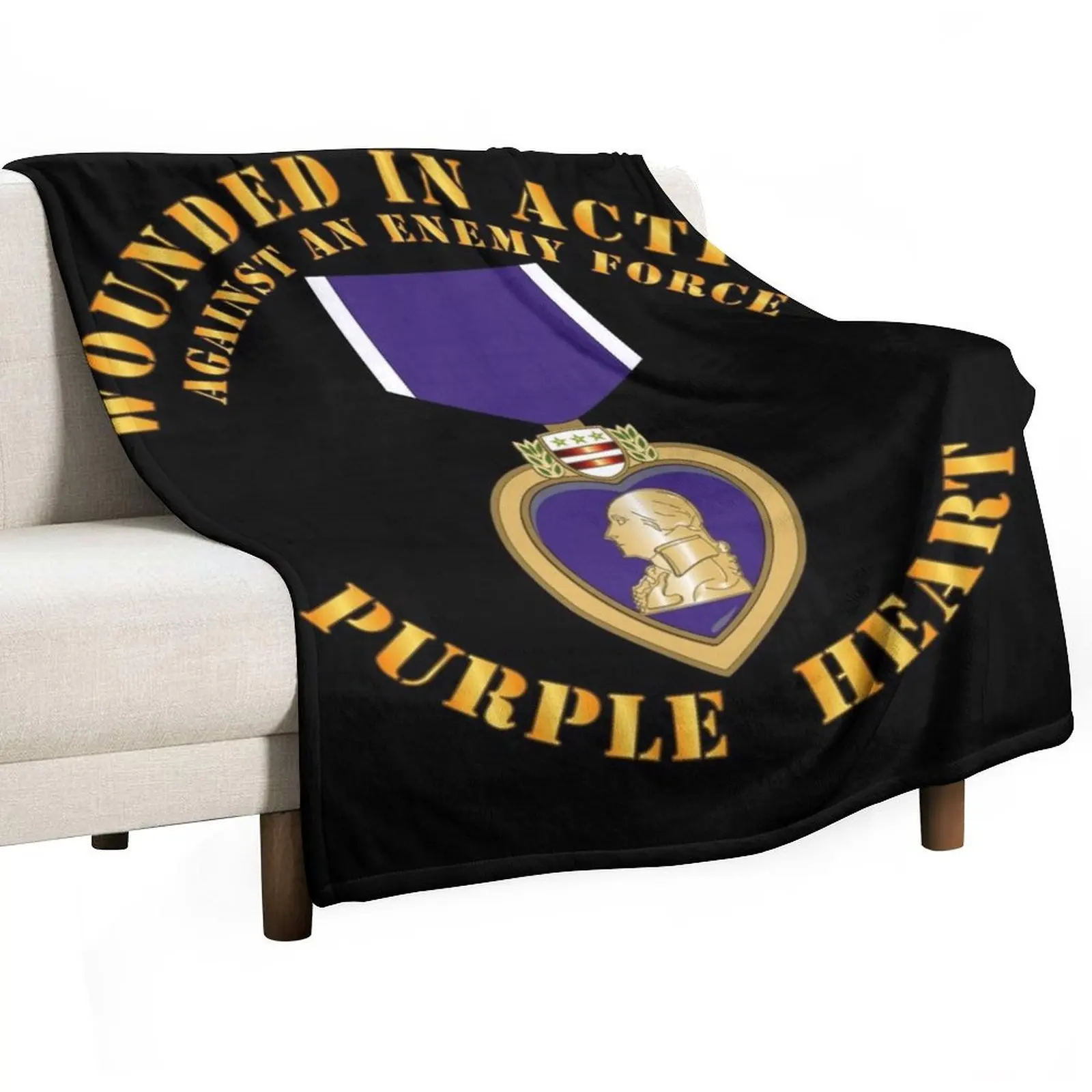 Wounded in Action - Purple Heart V1 Throw Blanket wednesday Decorative Sofa Comforter Personalized Gift Flannel Furry Blankets