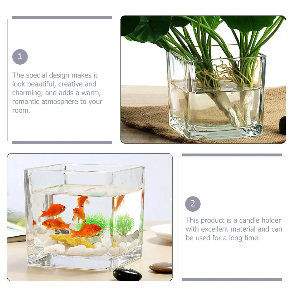 

2Pcs Square Glass Holders Creative Hydroponic Planter Aromatherapy Nightstand Succulent Container Decoration