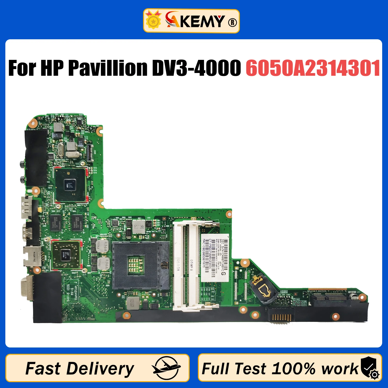 

AKEMY Laptop motherboard For HP Pavillion CQ43 DV3 DV3-4000 Mainboard 6050A2314301-MB-A03 599414-001 HM55 216-07740tesed DDR3