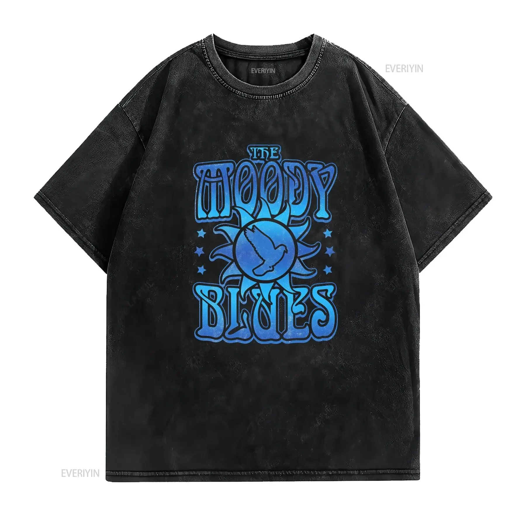 Vintage Retro The Moody Blues Rock Band Dove Sun Star Print Casual T Shirt vintage Washed Soft Stretched Stylish streetwear