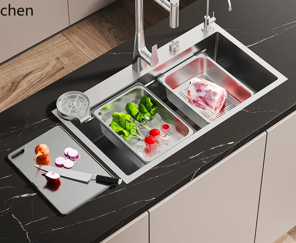 Large Single Sink Stainless Steel Hickened Household Kitchen Vegetable Washing Basin DishwashingN1
