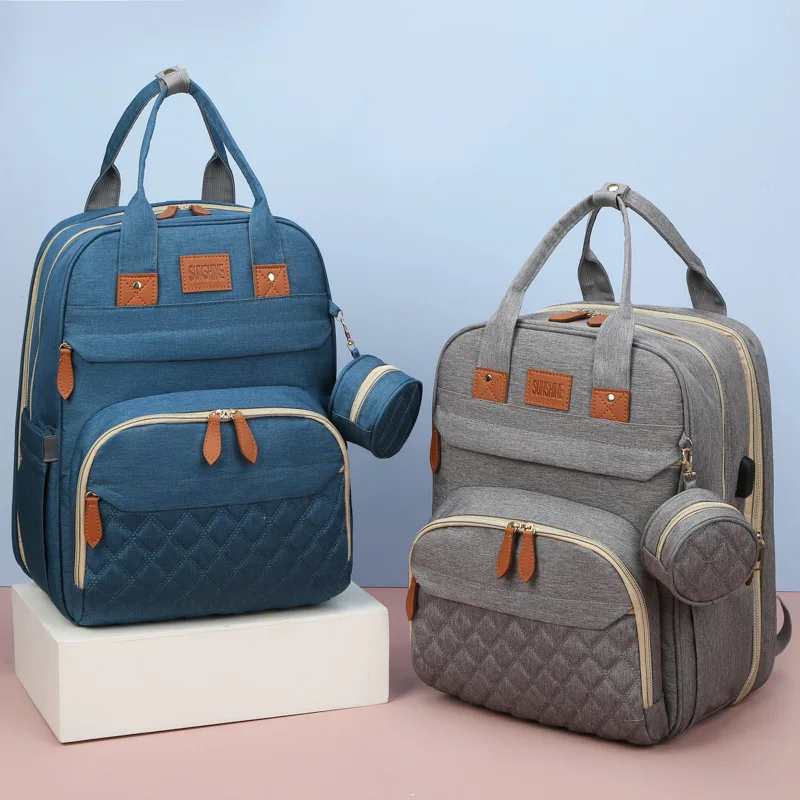 Mommy Foldable Bed Classic Quilted Embroidery Bag Hot-selling Large Capacity Multi-purpose Oxford Cloth Insulated Maternity Bag