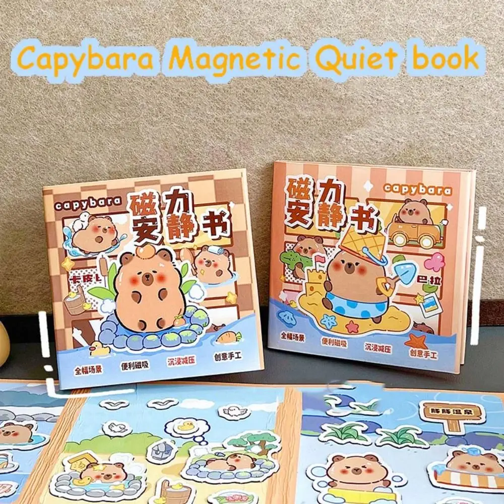 Feito à mão magnético silencioso livro de papel dos desenhos animados capivara adesivo livro mão livro brinquedo diy crianças ocupado livro brinquedo presente aniversário