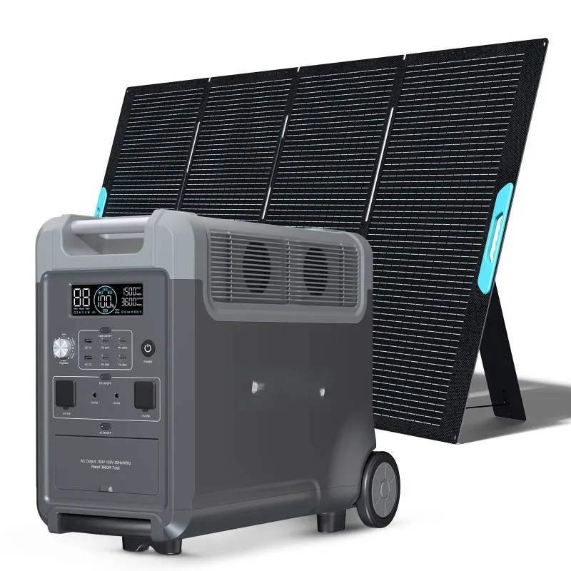 3600W Portable Power Station with 400W Folding Solar Panels Solar Hybrid Outdoor Generator Mobile PO4 Battery