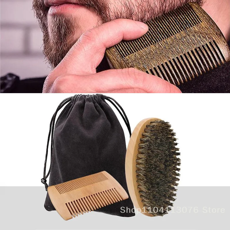 

Professional Soft Boar Bristle Beard Brush Scissors Shaving Brush Comb Men Mustache Comb Kit With Gift Bag Beard Comb Set