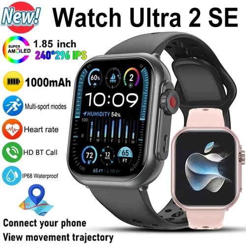 Reloj inteligente Ultra 2 SE hombres mujeres 1000mAh HD AMOLED ritmo cardíaco 100 + deporte Bluetooth llamada GPS pista impermeable Smartwatch para Apple