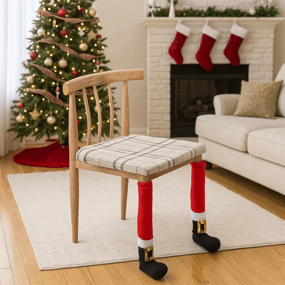 

4pcs Funny Elastic Band Design Santa Claus Table Leg Cover Long Universal Table Foot Socks DIY Cloth Furniture Feet Sleeve Bar