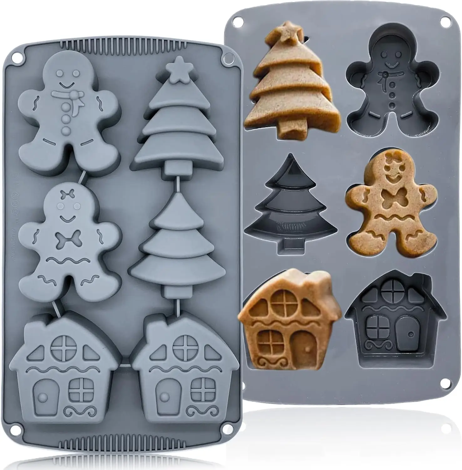 

Large 3D Tree Gingerbread Man Silicone Molds Christmas Candy House, Pine Tree, Soap, Chocolate Mold Cake Decorating Tools