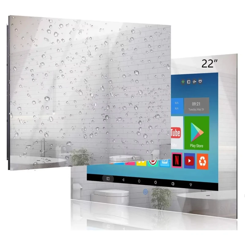 

Smart bathroom mirror TV, 22 inch mirror TV for indoor and outdoor use Touch screen waterproof high definition TV