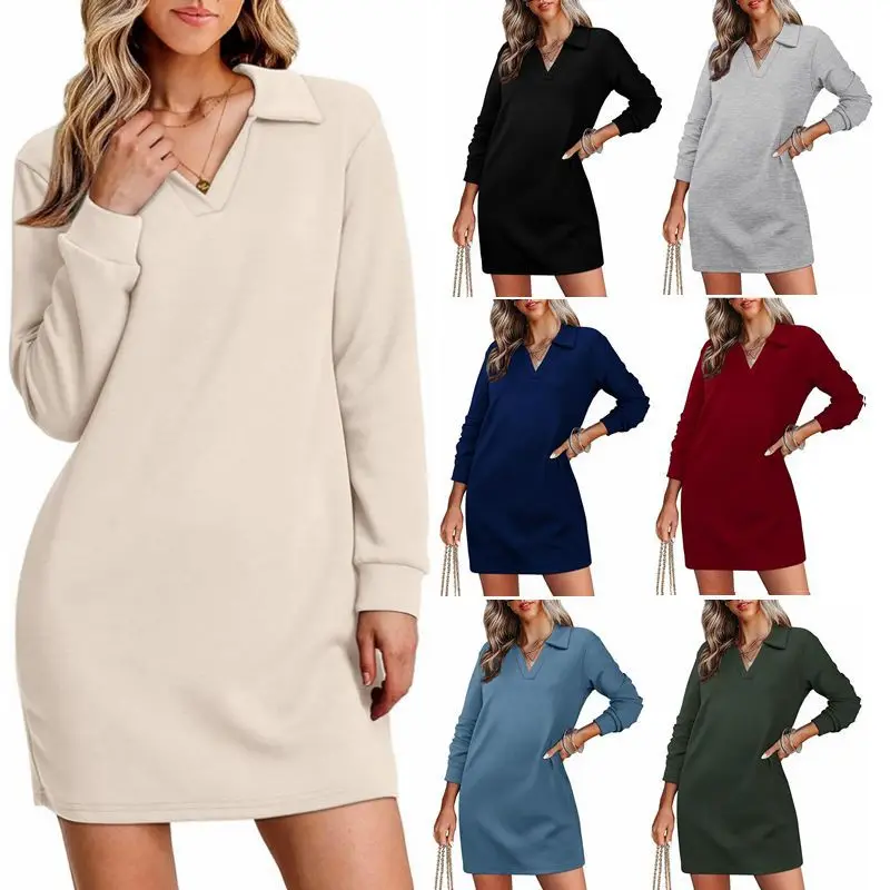 2025 robes pour femmes décontracté à manches longues confortable t-shirt robe mode couleur unie tenues d'automne