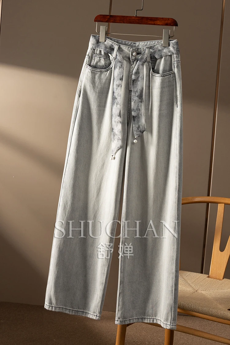 Streetwear Women Pantalones Vaqueros Mujer Jeans Women COTTON Lyocell Distressed Wide Leg Jeans